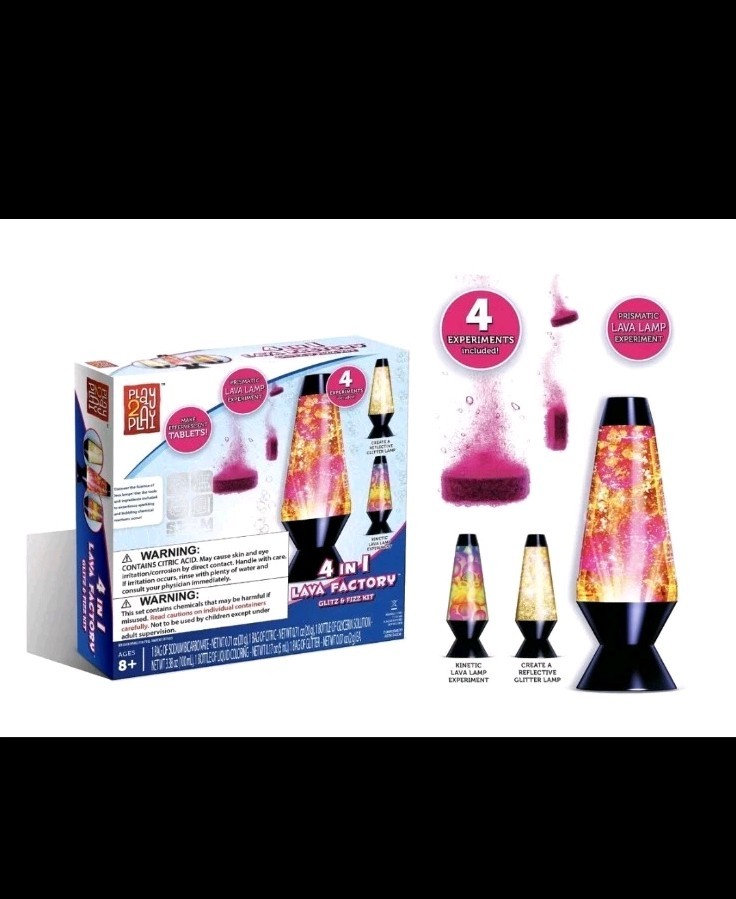Play2Play 4-in-1 Lava Lamp Factory Glitz & Fizz Kit 4 Fun Experiments – NEW