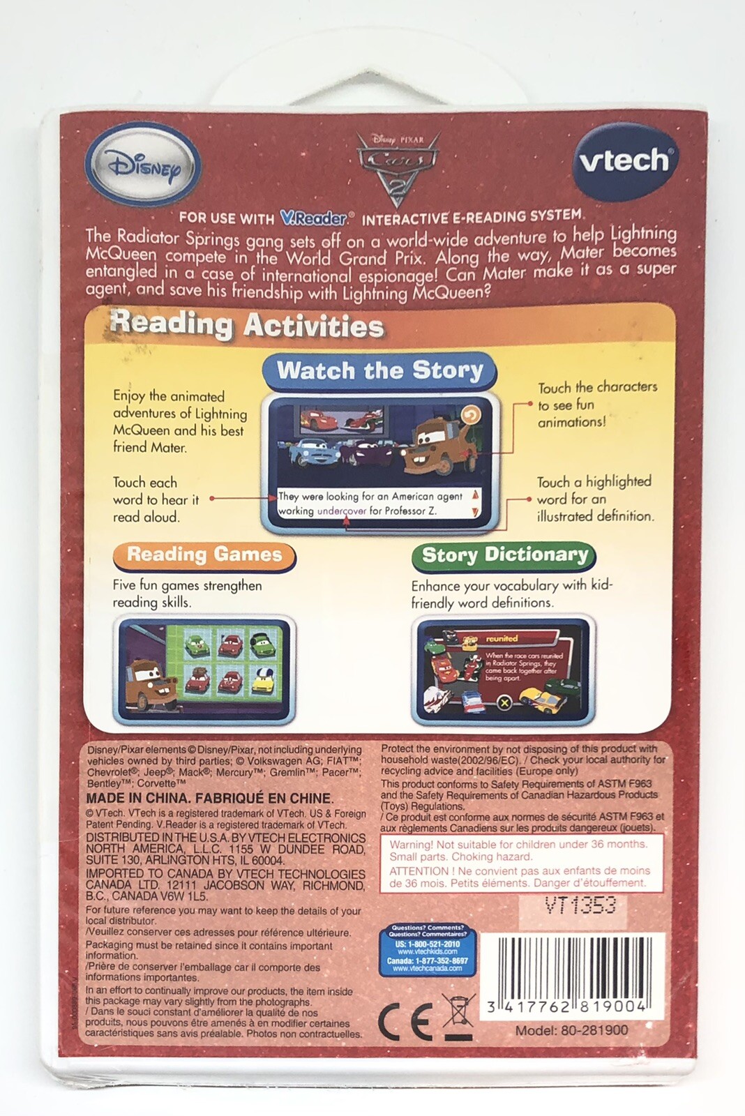 Vtech V Reader Disney Pixar Cars Game Cartridge Ages 4 6 years old New Sealed