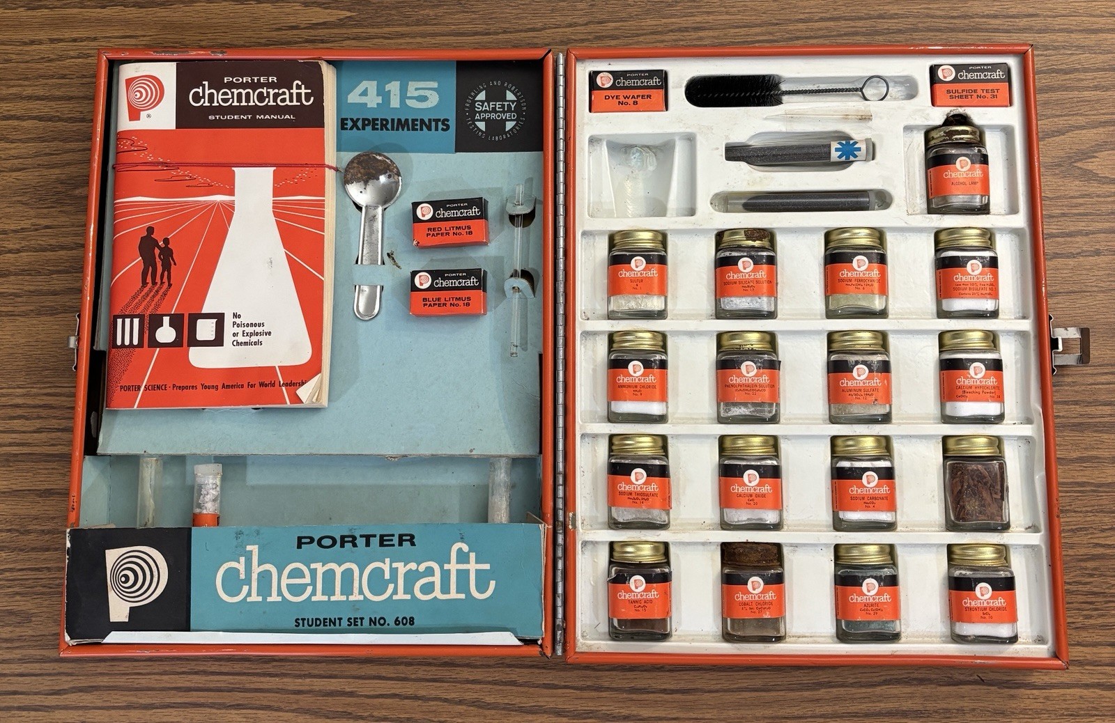 PORTER SCIENCE Chemcraft #608 Chemistry Lab c. 1958 w/ Manual 415 Experiments