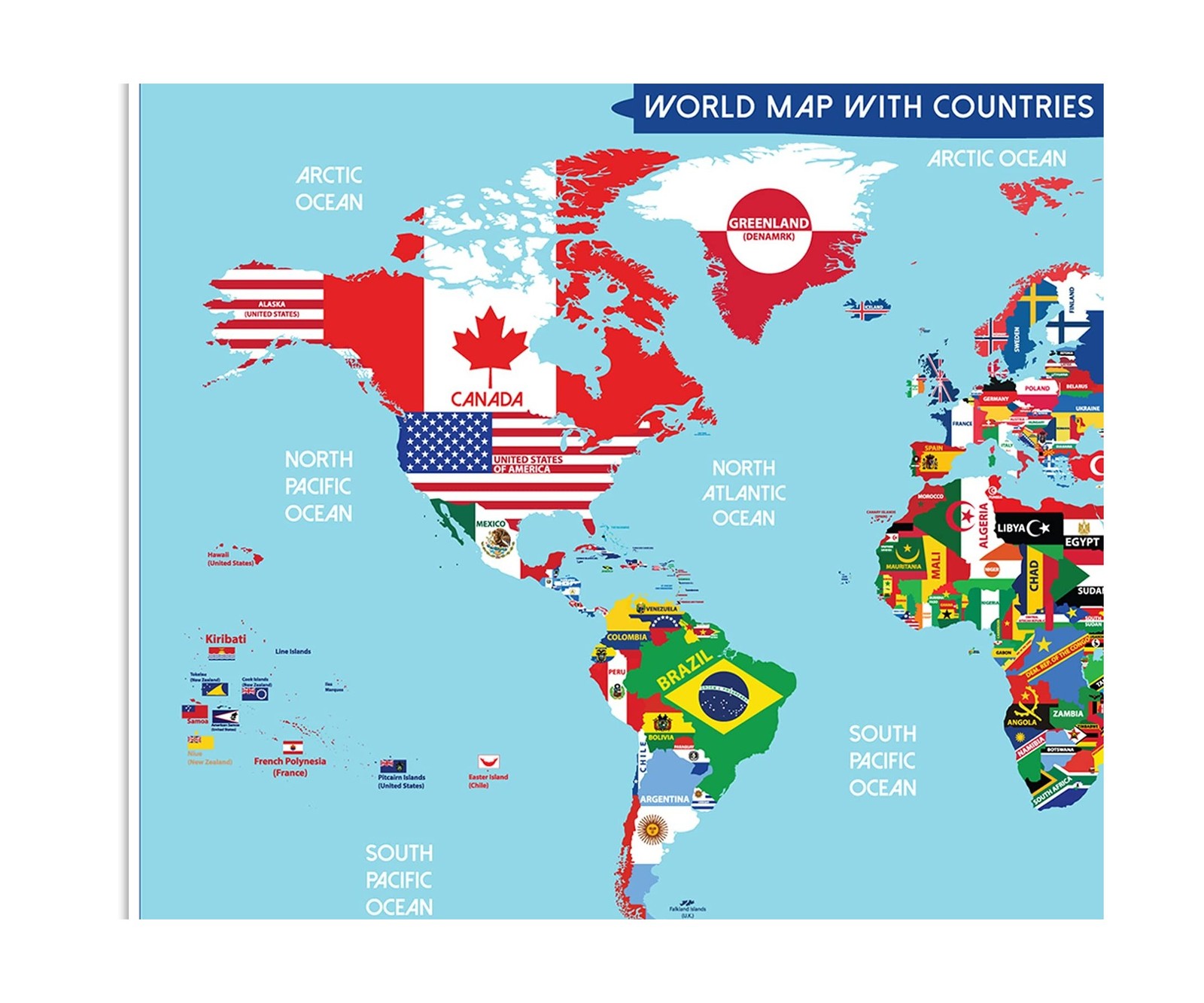 World Map Poster with Countries FLAGS For Kids (SMALL size13x19 World Map Lam…