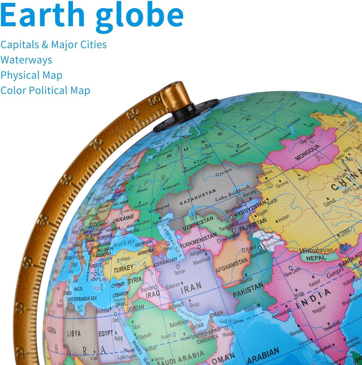 Illuminated 7-In-1 World Globe with Wooden Stand and LED for All Ages