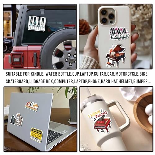 Pack 50 PCS Piano Stickers Musical Instrument Waterproof Vinyl Decals Music