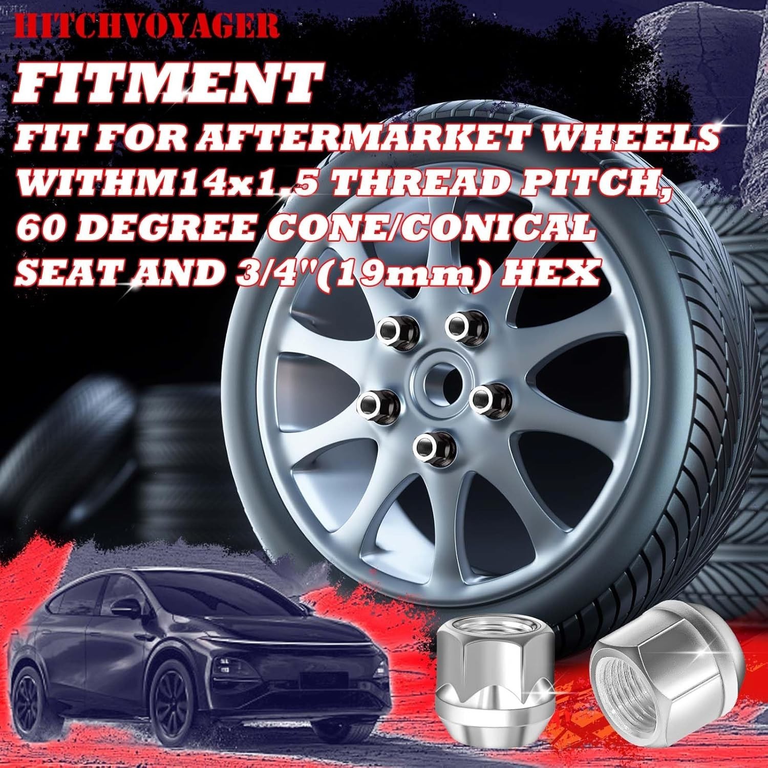 M14×1.5 Open-End Lug Nuts with 60 Degre Conical Seat,Galvanized, 3/4″ Hex (0.83