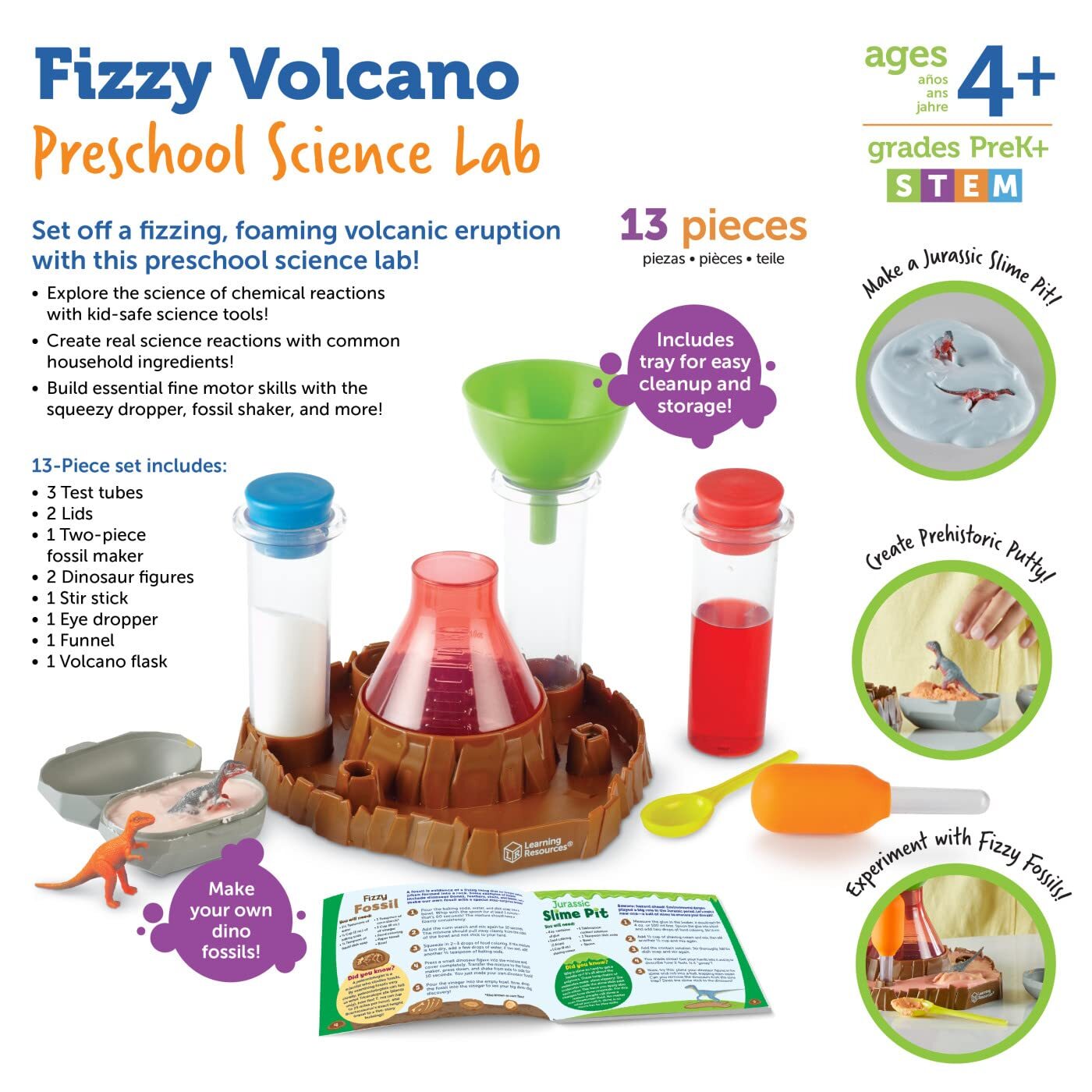 Fizzy Volcano Science Kit 13 Piece STEM Experiments for Kids Ages 4 and Up