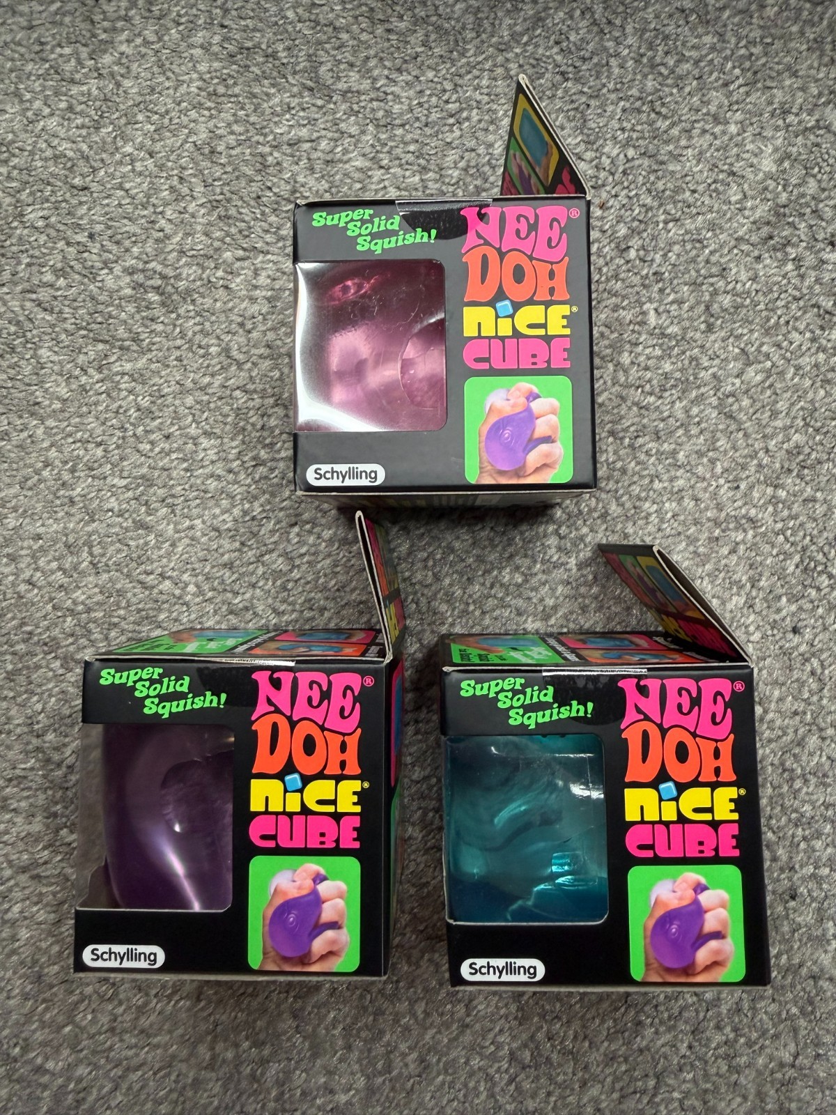 Nee Doh Nice Cube Blue Purple Pink 3-Pack Authentic Schylling Brand New
