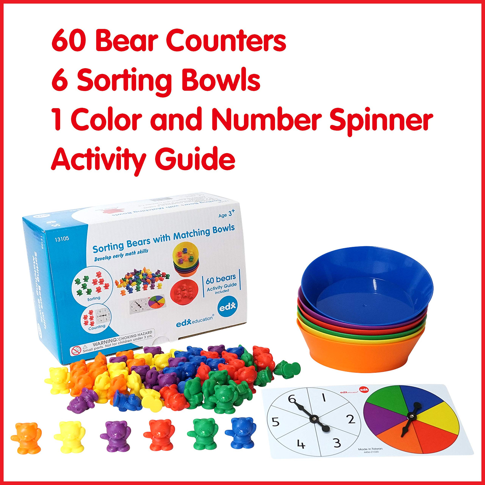Colorful Counting Bears Sorting Set with Bowls and Spinners Educational Toy