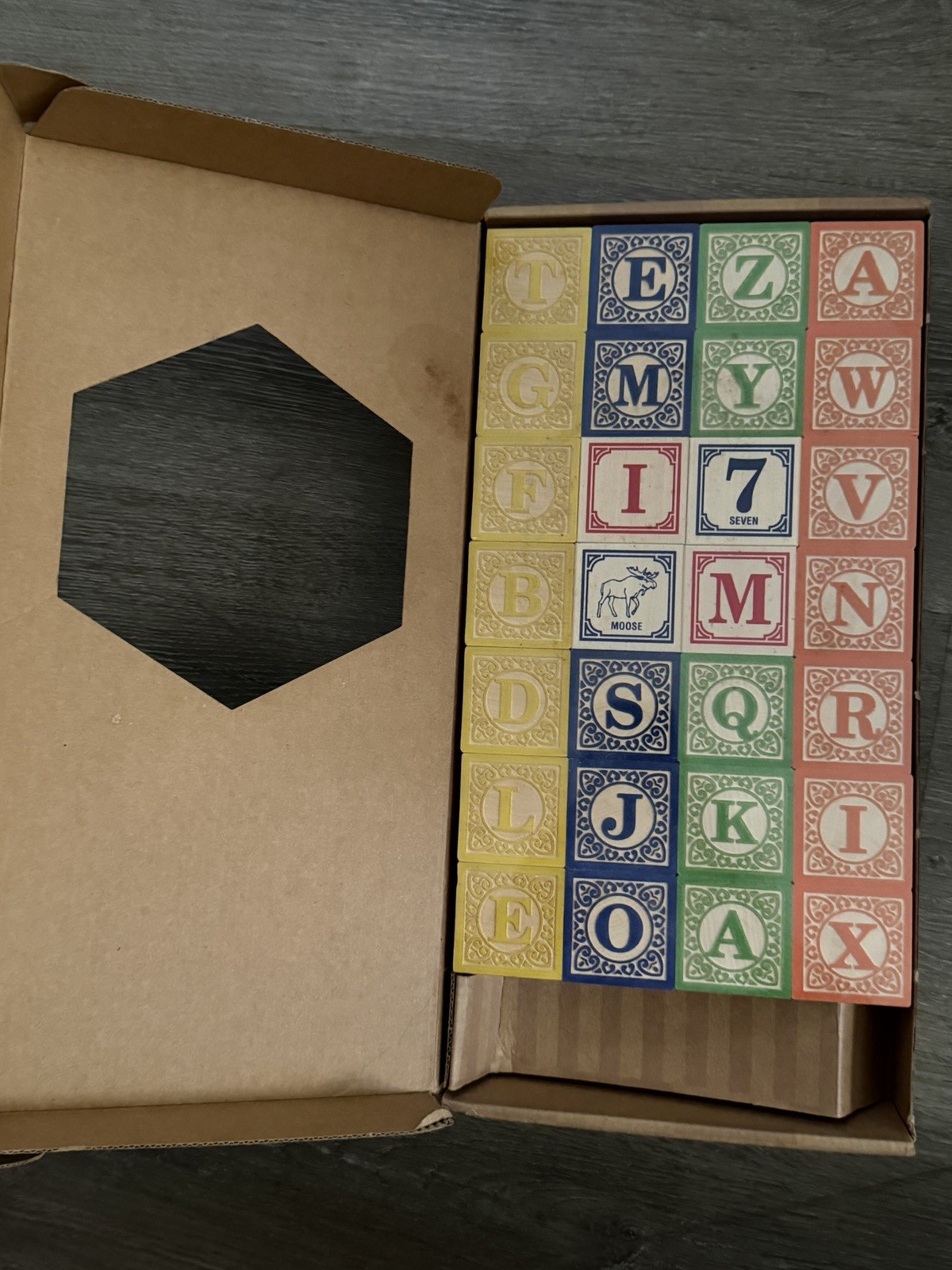 Wooden Alphabet & Number Animal Picture Blocks Set with Original Box
