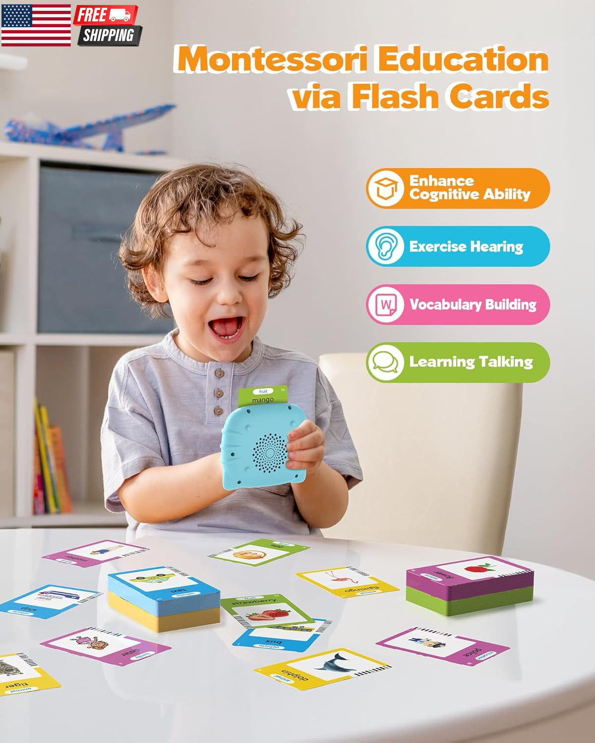 Talking Flash Cards for Toddlers 1 2 3 4 Year Olds, Montessori Language Learning