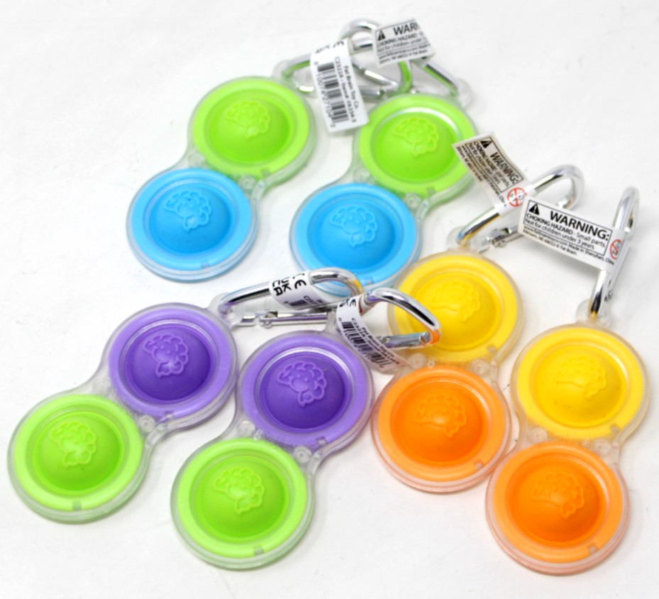 6 Fat Brain Toys Simpl Dimpl , Popping Fidget Keychain Clear Blue Green Orange..
