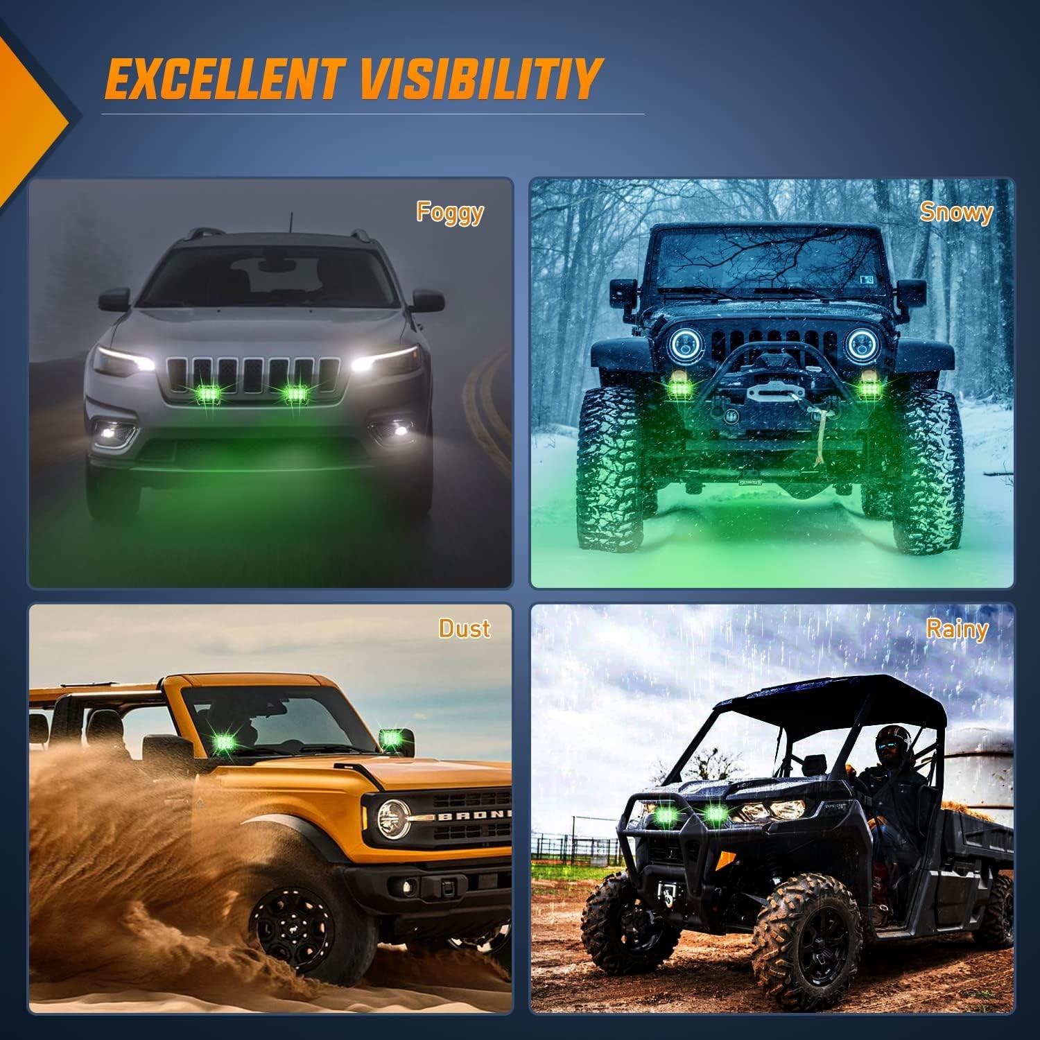 Nilight 4 inch Led Light Pod Green Spot Driving Fog Lights 2PCS 18W Off Road Fis