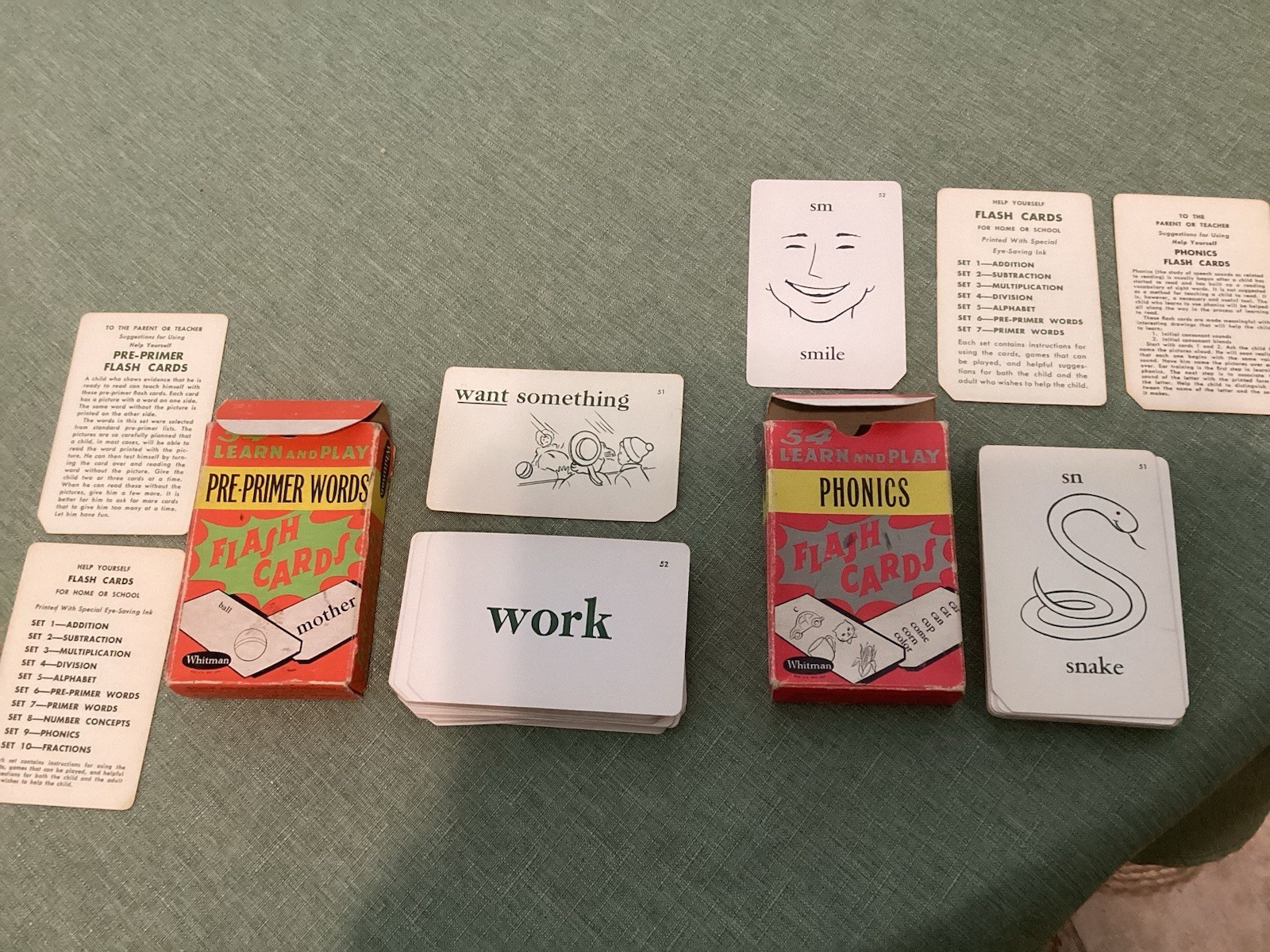 VTG WHITMAN 1960s LEARN AND PLAY Flash Cards Phonics & Pre-Primer Words PREOWNED