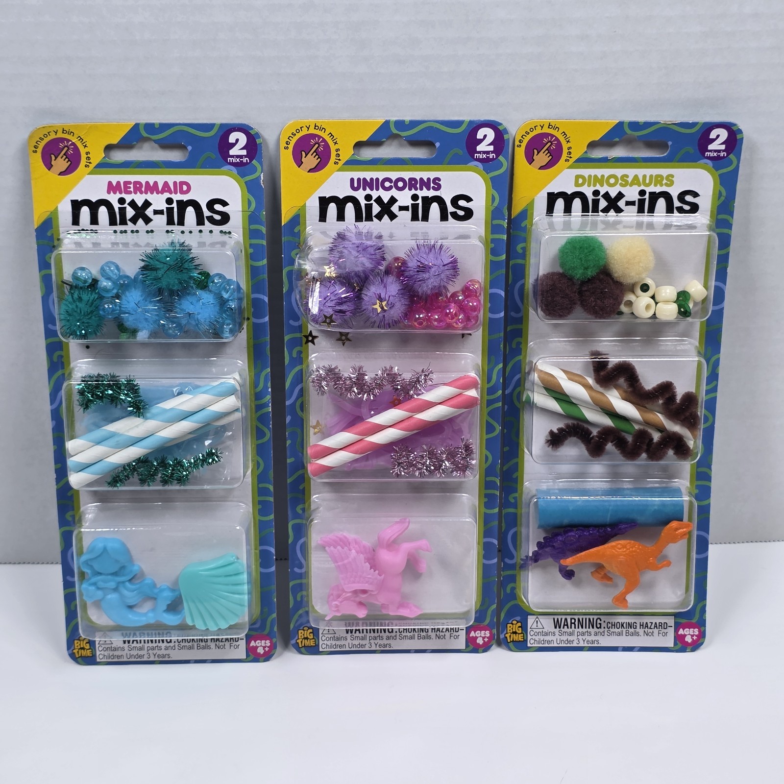 Big Time Mix-Ins Sensory Bin Mix Sets Of 3 Racing Dinosaurs Unicorns Mermaids