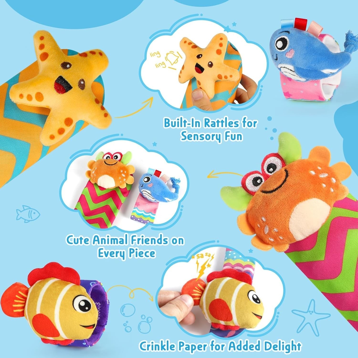 URMYWO Baby Wrist Rattles & Foot Finder Socks Sensory Toy Set Newborn 0-12M