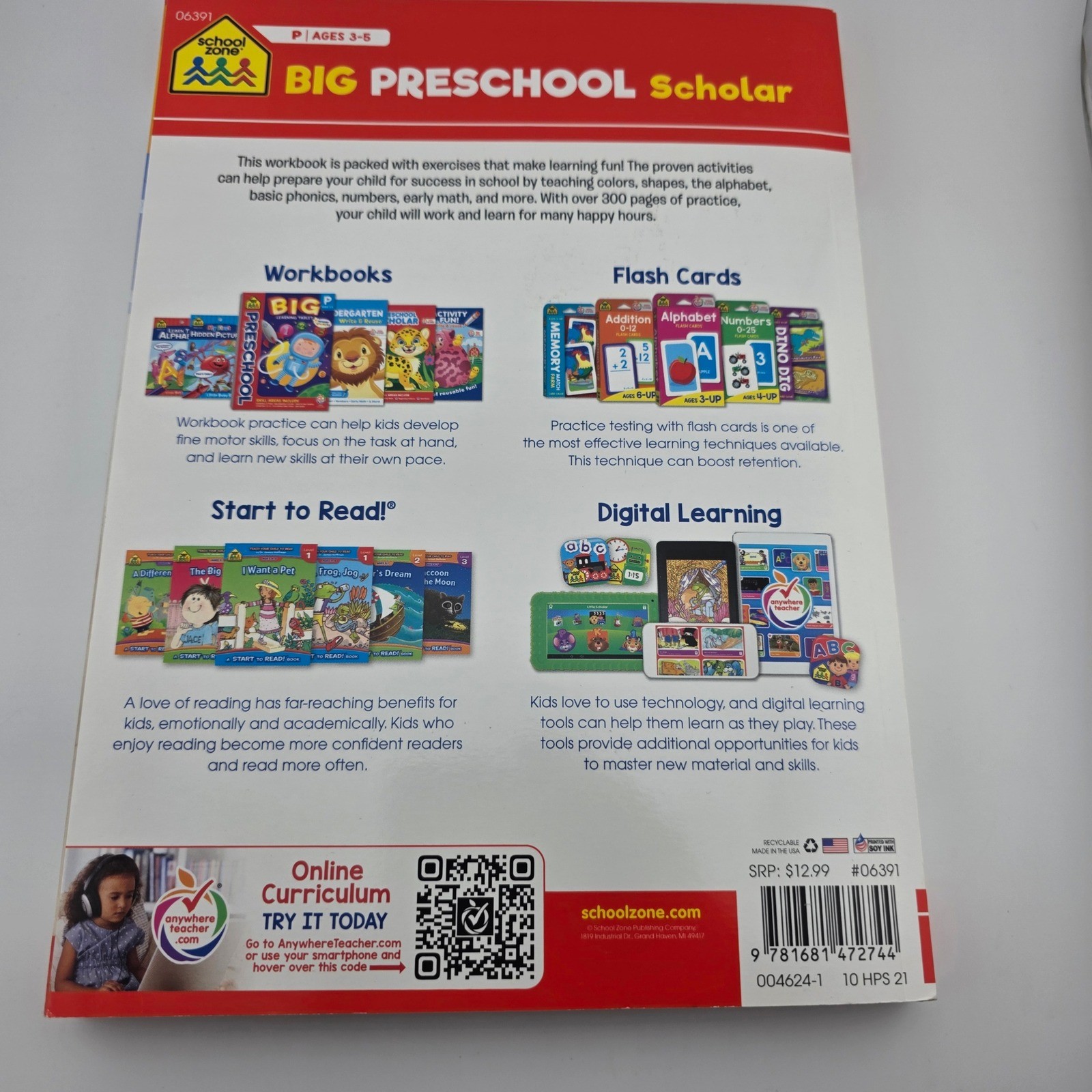School Zone Big Preschool & Kindergarten Scholar Workbook Bundle 2 Books