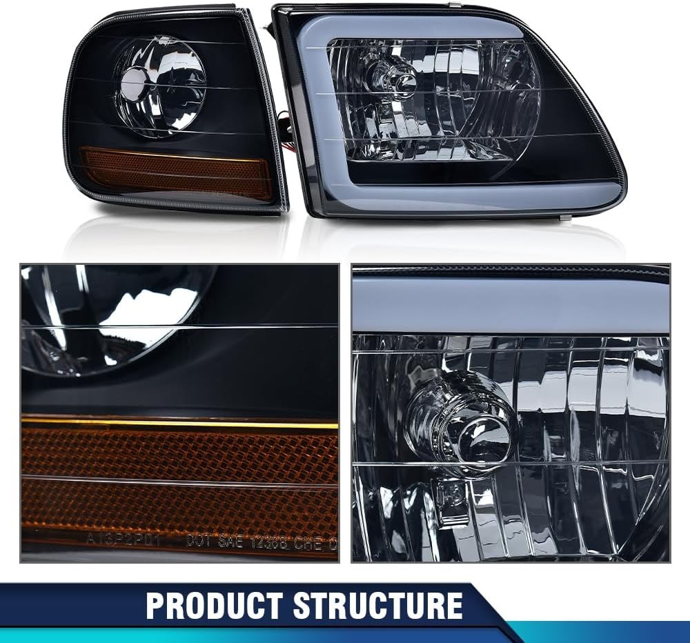 LED DRL Headlights For 1997-2002 Ford Expedition 1998-2003 F150 Black