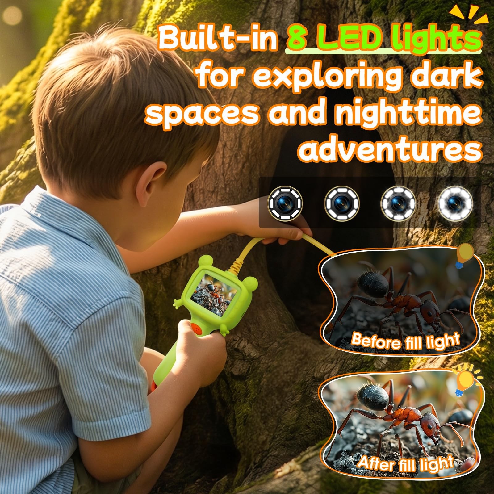 BESTISAN Kids Borescope Camera Toy with Light – STEM Science Green