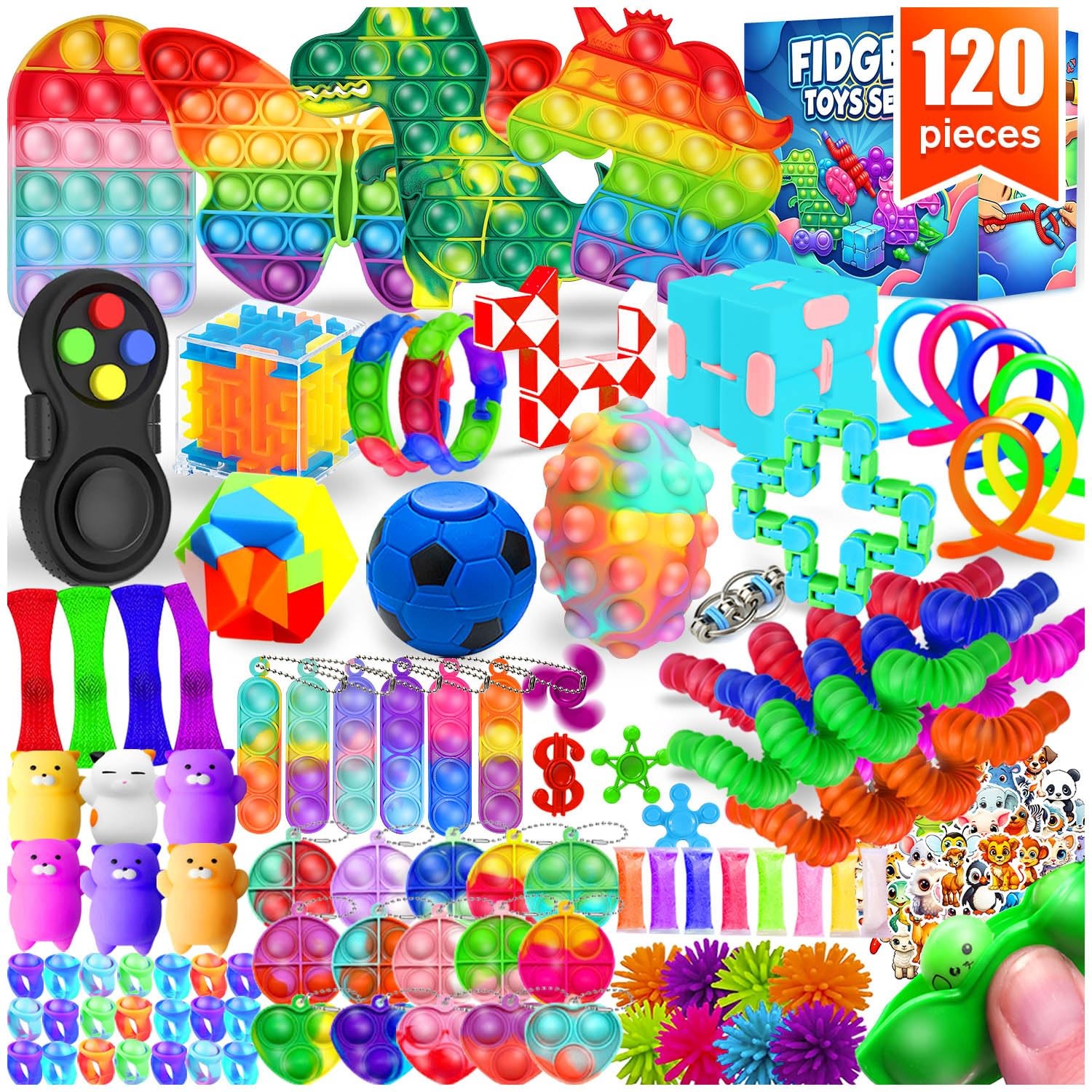 Fidget Toys, 120 Pack Party Favors for Kids 8-12 4-8, Medium, 120