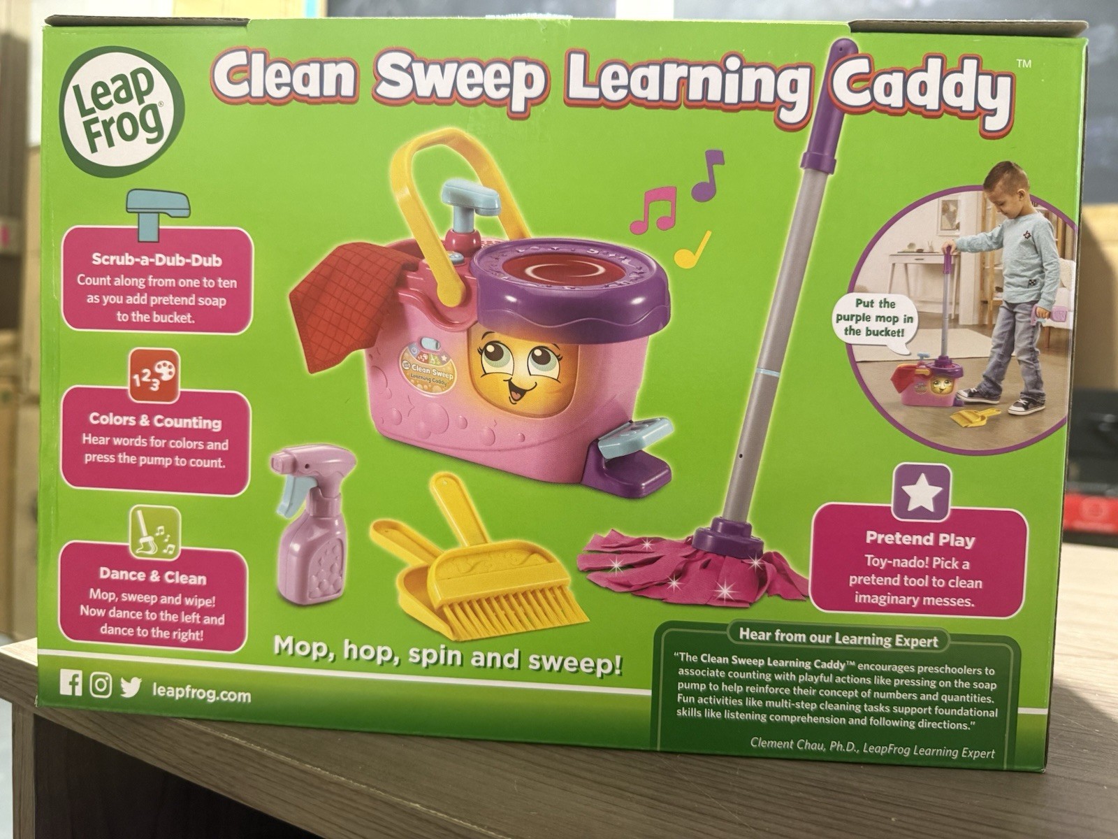 Clean Sweep Learning Caddy, Mop and Broom Cleaning Toy Set for Ages 3-5, Pink