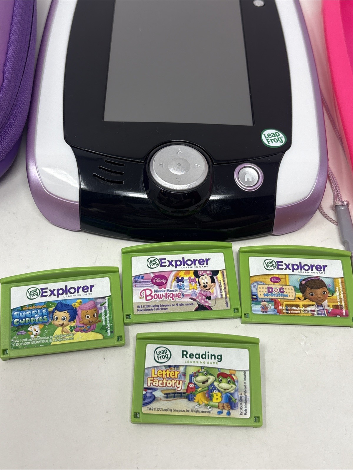 LeapFrog Leap Pad 2 Kids Tablet, Purple Carrying Case, 4 Games Lot Working
