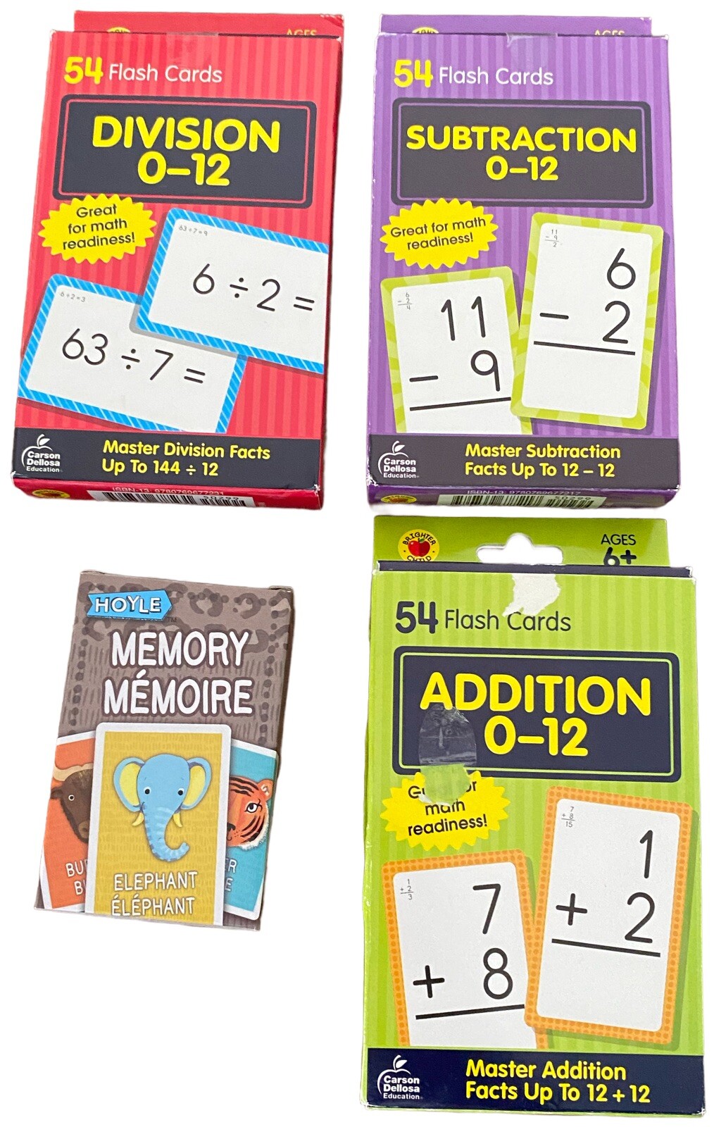 Carson Dellosa 3-Pack Math Flash Cards for Kids Ages 4-8, Addition Subtraction