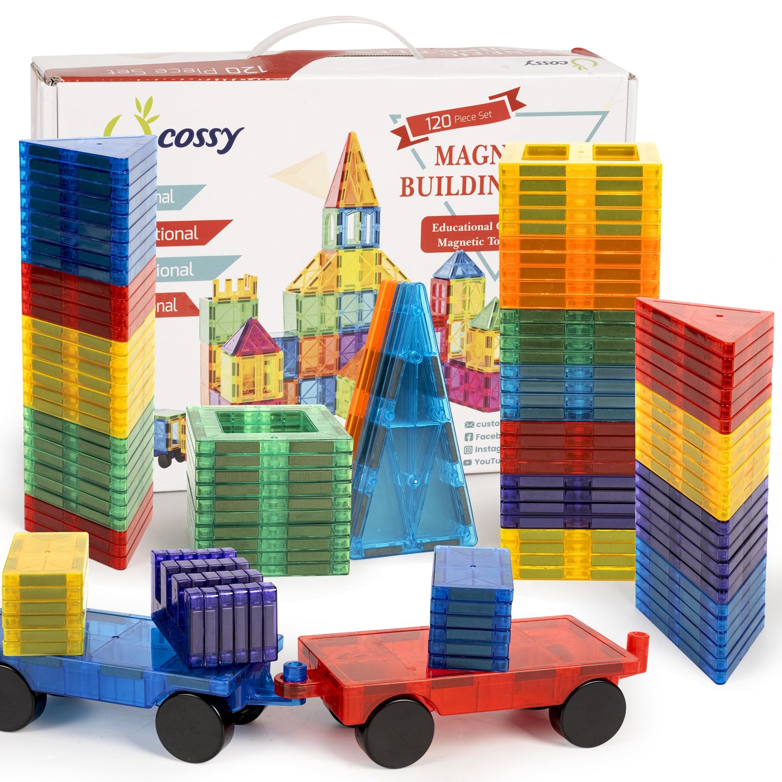 cossy 120Pcs Magnetic Tiles 3D Building Blocks 120 Pieces, Colorful