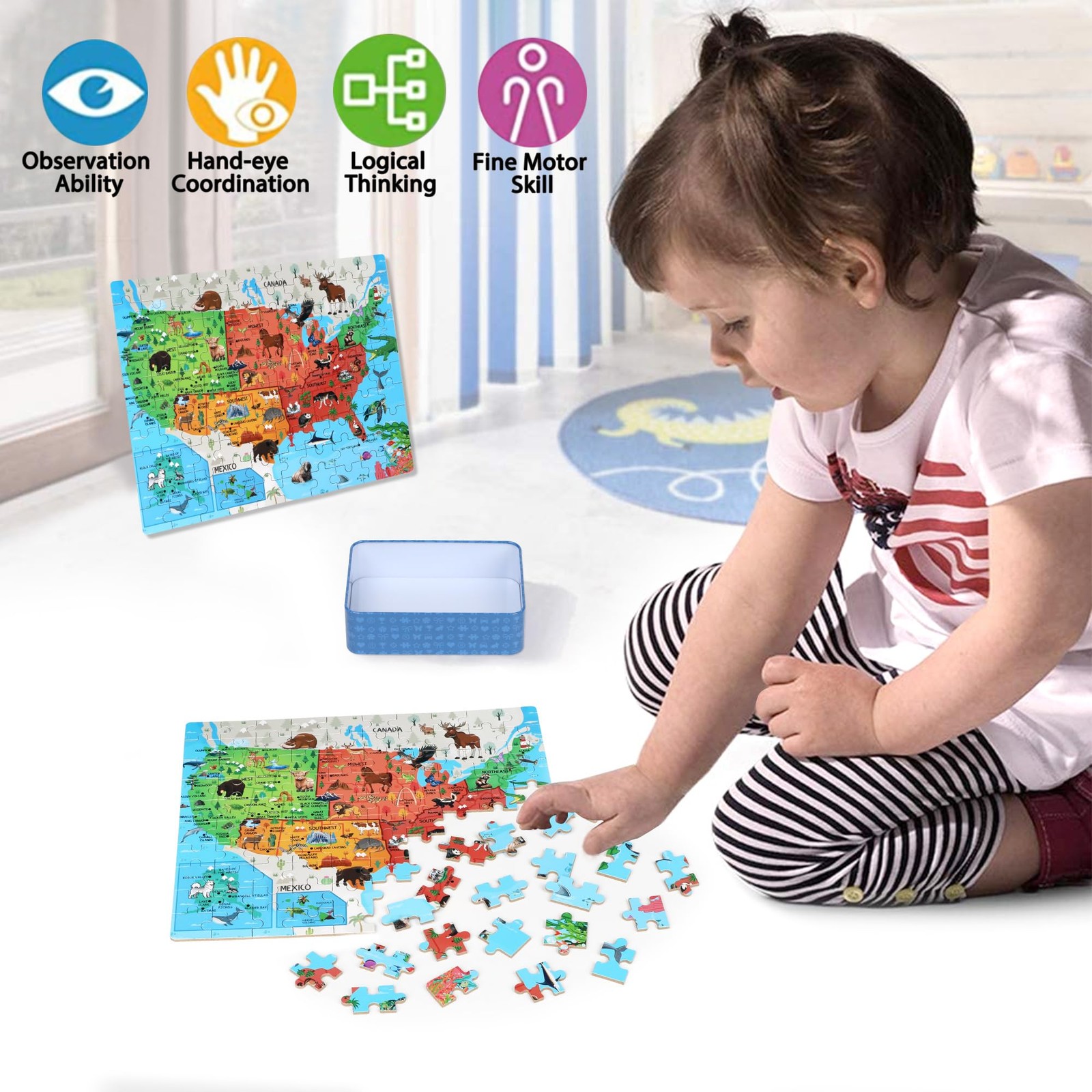 LELEMON United States Puzzles for Kids Ages 4-8,100 100 pieces, Colorful