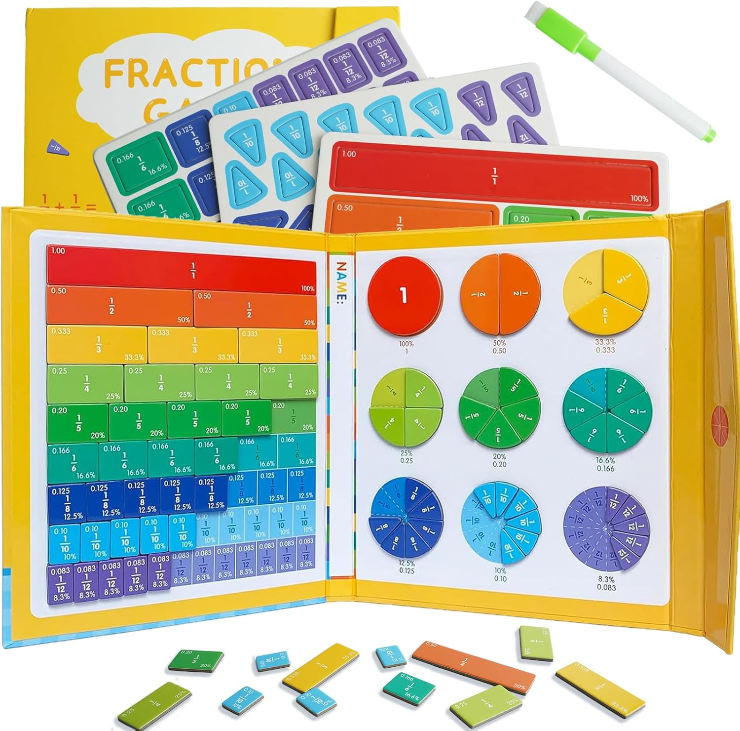 Montessori Magnetic Fraction Educational Puzzle for Children, Math Fraction