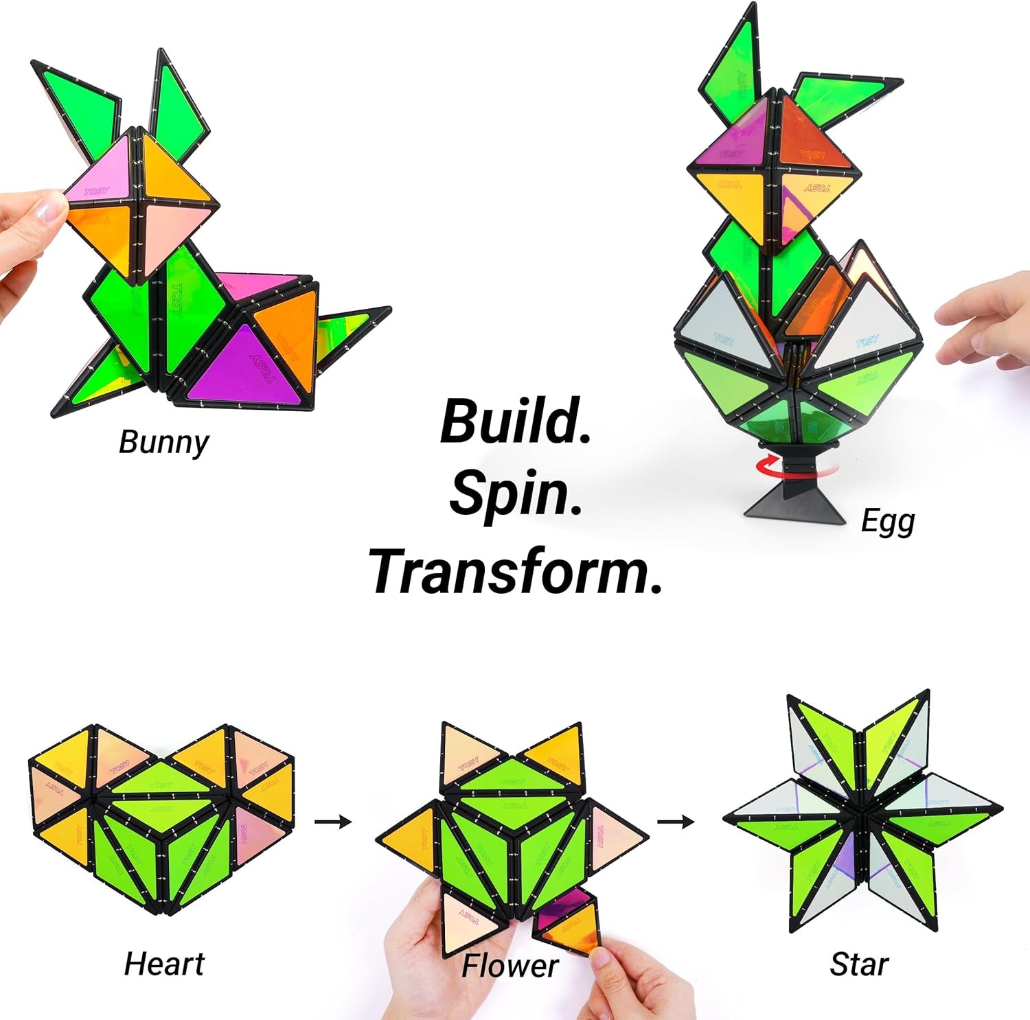 TOSY Magnet Pyramid Glow – 1 Cube Transforms into 1 Billion Shapes (Bunny, Egg,