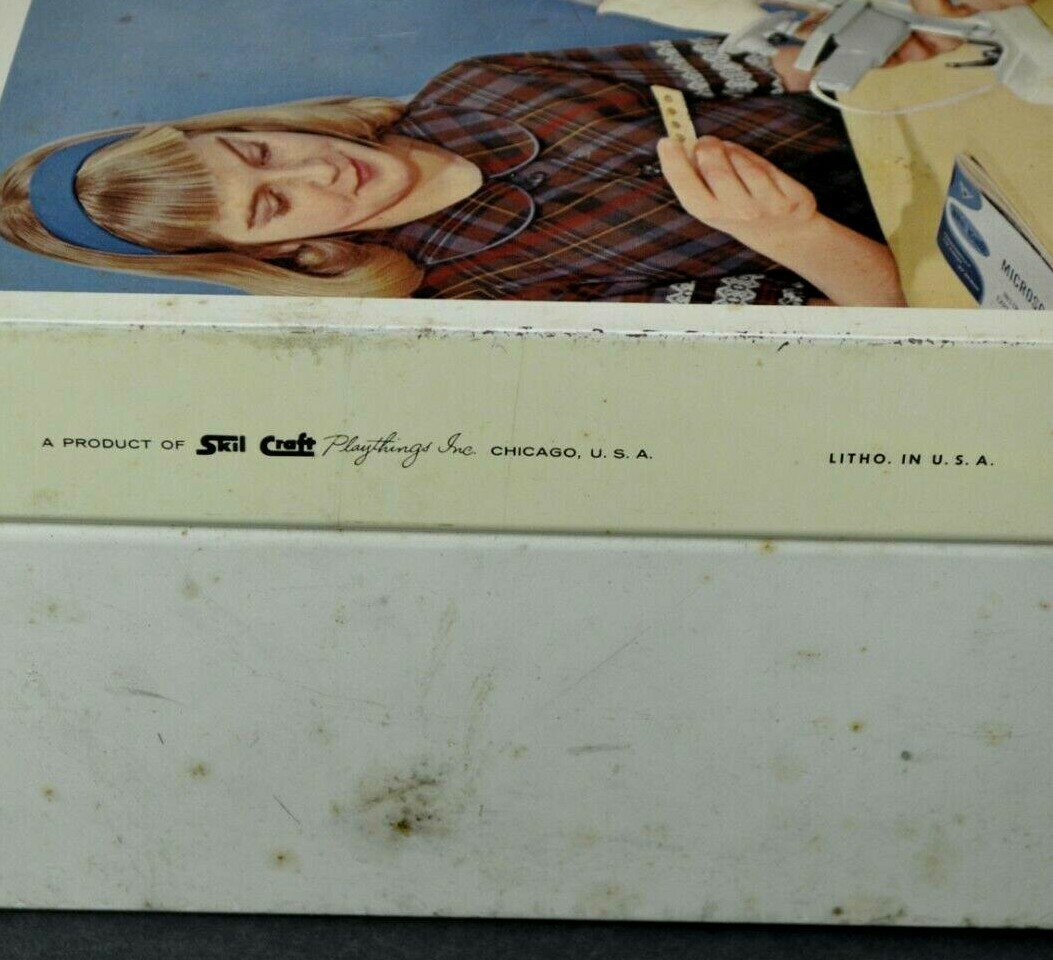 Vintage 1960s Skilcraft Microscope Lab Set Prop Metal Case PARTIAL Accessories