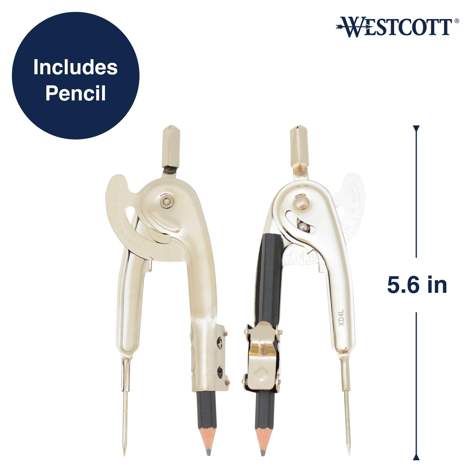 Westcott Nickel-Plated Ball Bearing Compass with Bearing, Multicolor