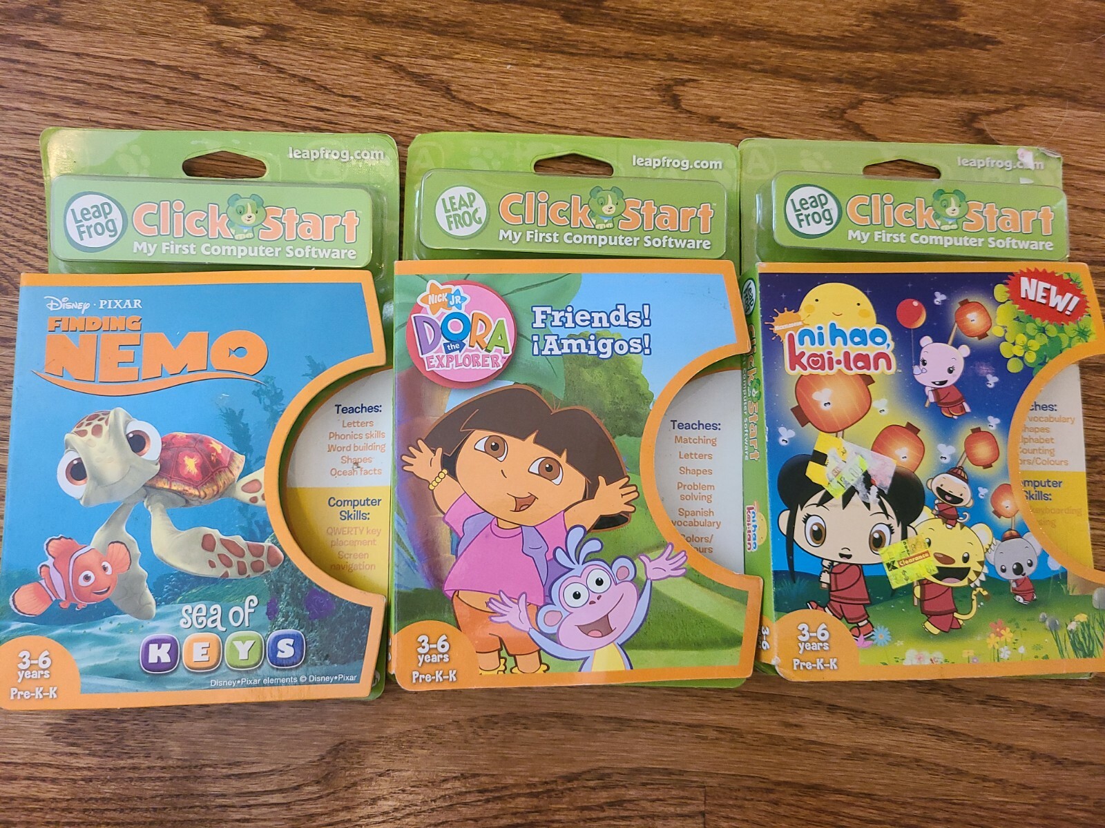 NEW Lot of 3 LeapFrog ClickStart Cartridges (Dora, Nemo, Ni Hao Kai-Lan)