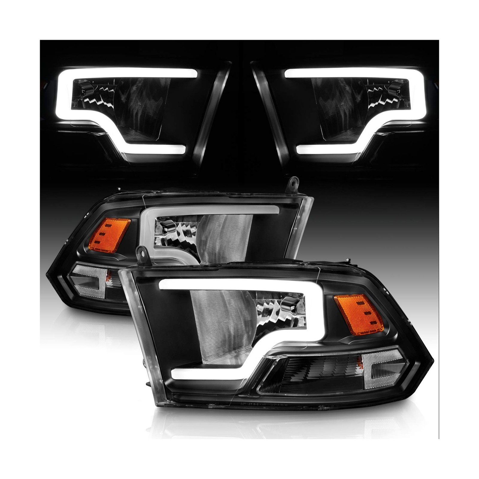 AmeriLite Black Replacement Headlights for 2009-2018 Dodge Ram 1500 2500 3500…