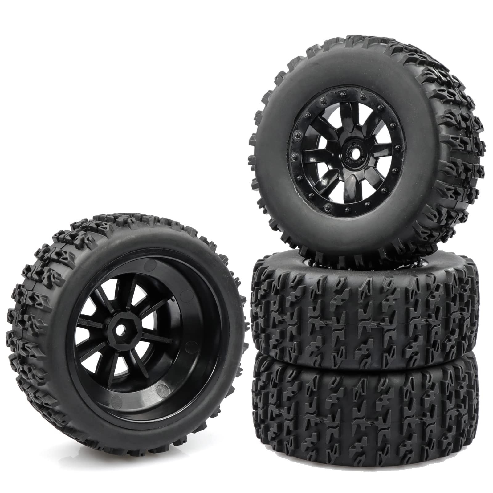 Aimrock 4-Pack 1/10 Pre-Glued 12mm Hex 3.2″ Short Course SC Trucks Wheels and…