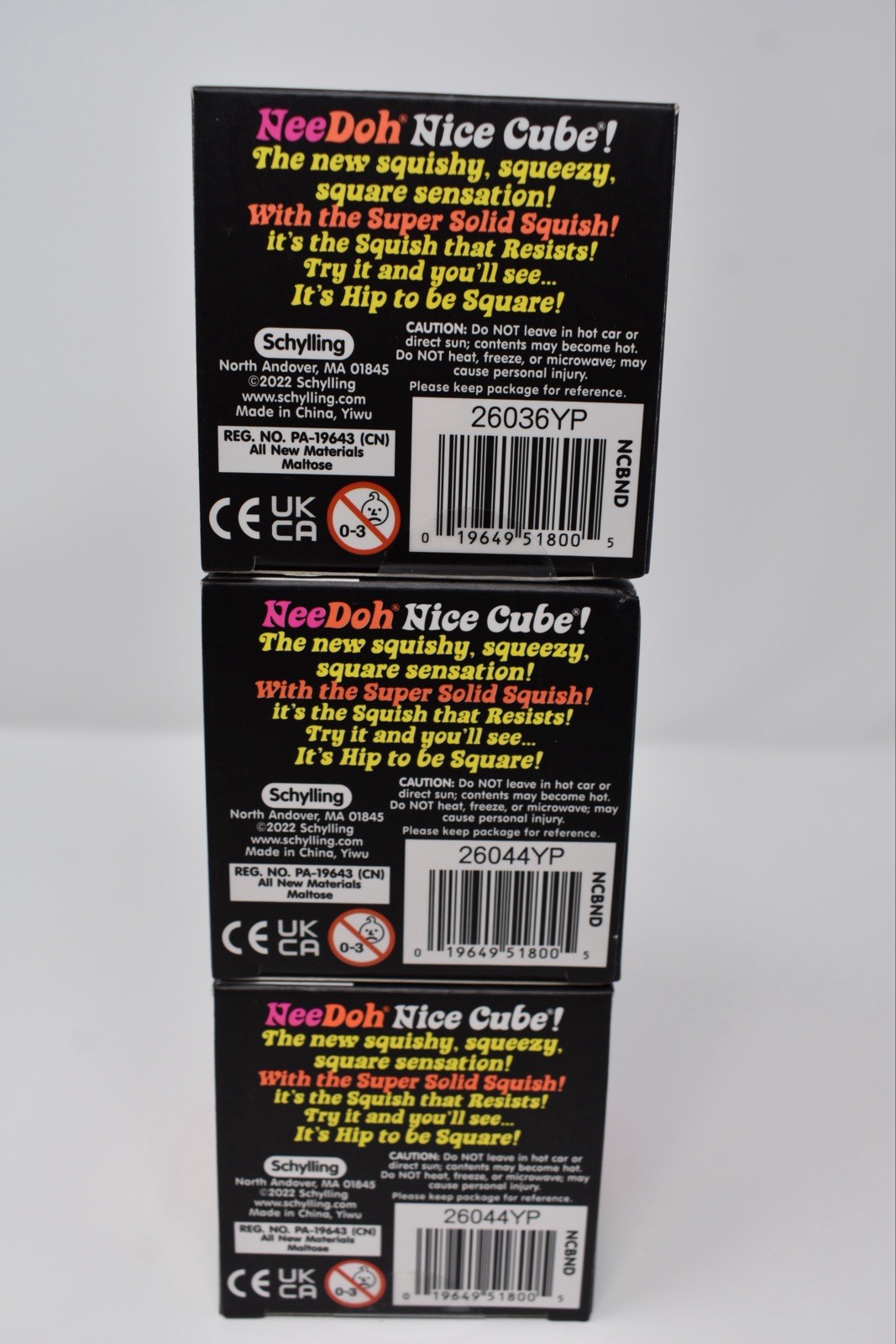 NeeDoh Nice Cube Super Solid Squish! – Lot Of 3 Blue, Purple, Pink