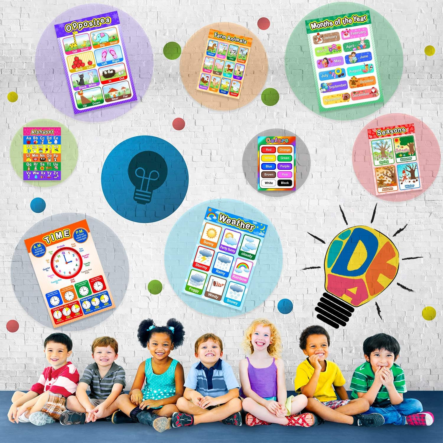 Educational Preschool Poster with Glue Point Dot for Nursery Homeschool Classroo