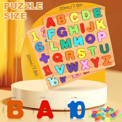 2 Pack Wooden Puzzles, Toddlers Alphabet Number Puzzles, ABC Learning Toys for