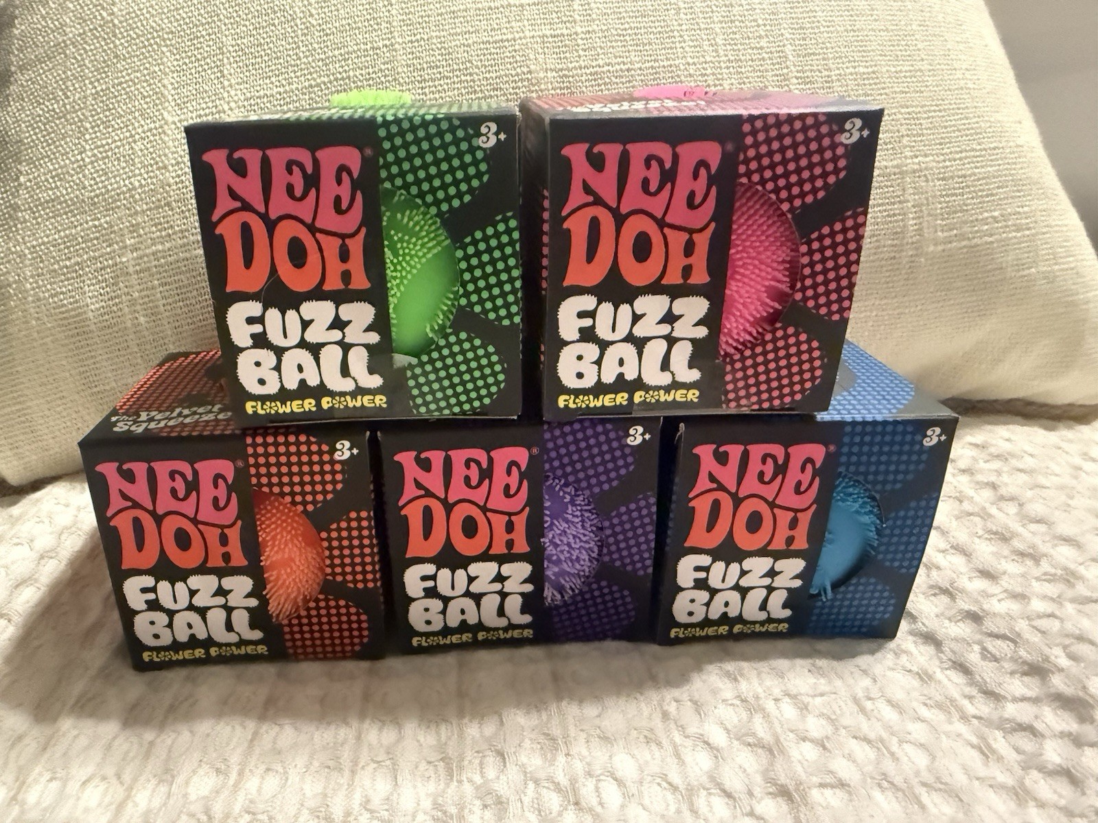Needoh Flower Power Fuzz Ball-set Of 5 (Orange, Purple, Blue, Green, Pink)