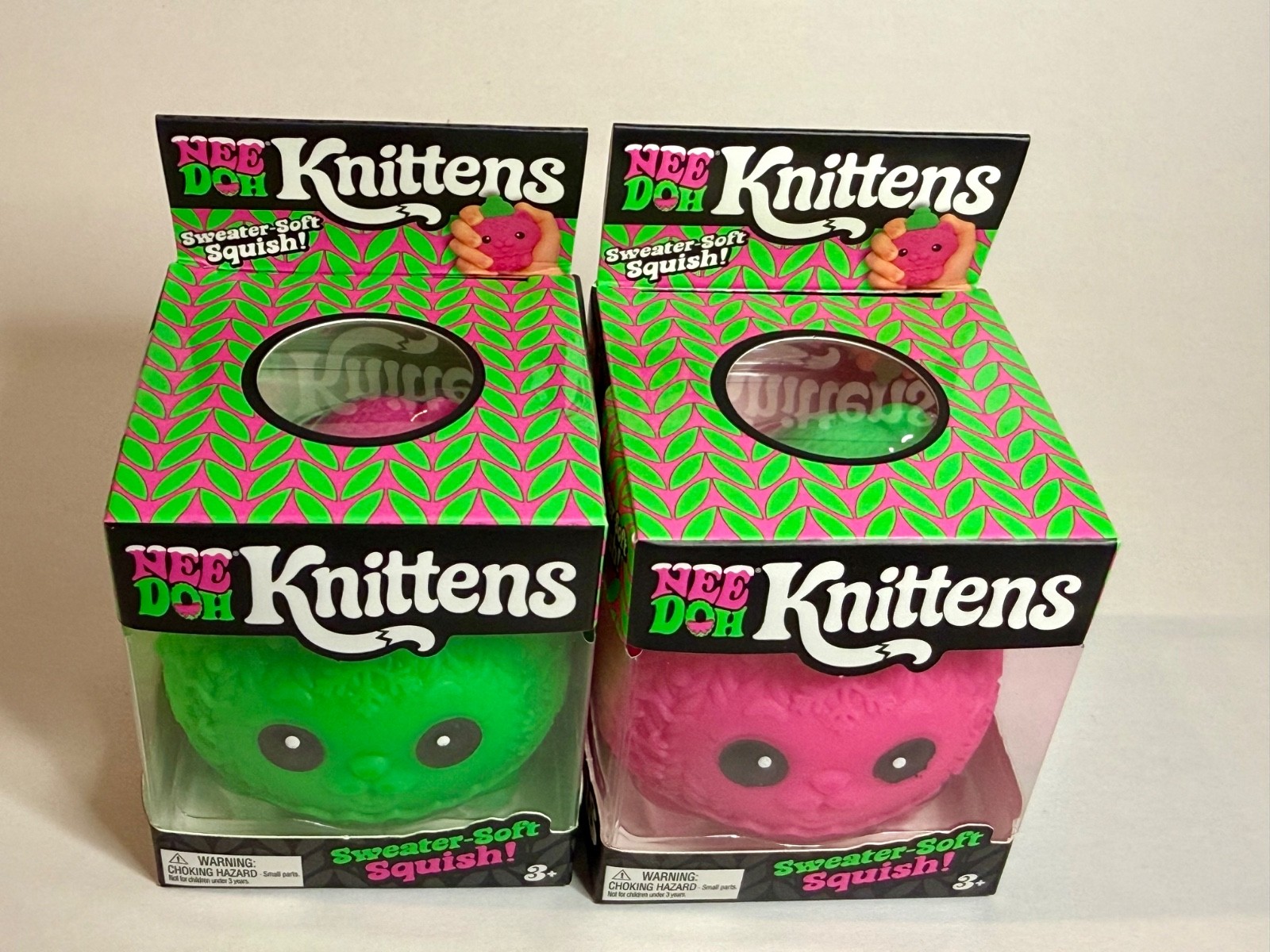 UNRELEASED NeeDoh Christmas Knittens 🎄 Set of 2 Pink & Green 🔥🔥 ULTRA RARE