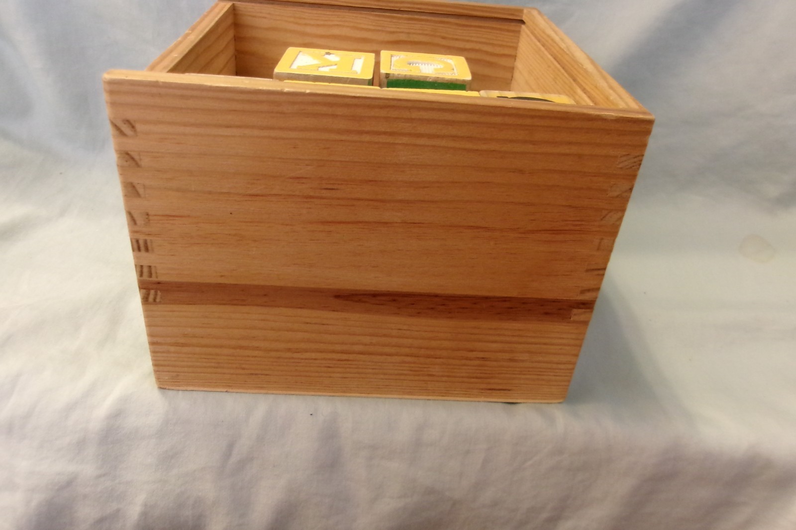 Schylling ABC Alphabet 38 out of 48 Wood Blocks Wooden Dove-Tailed Box No Lid