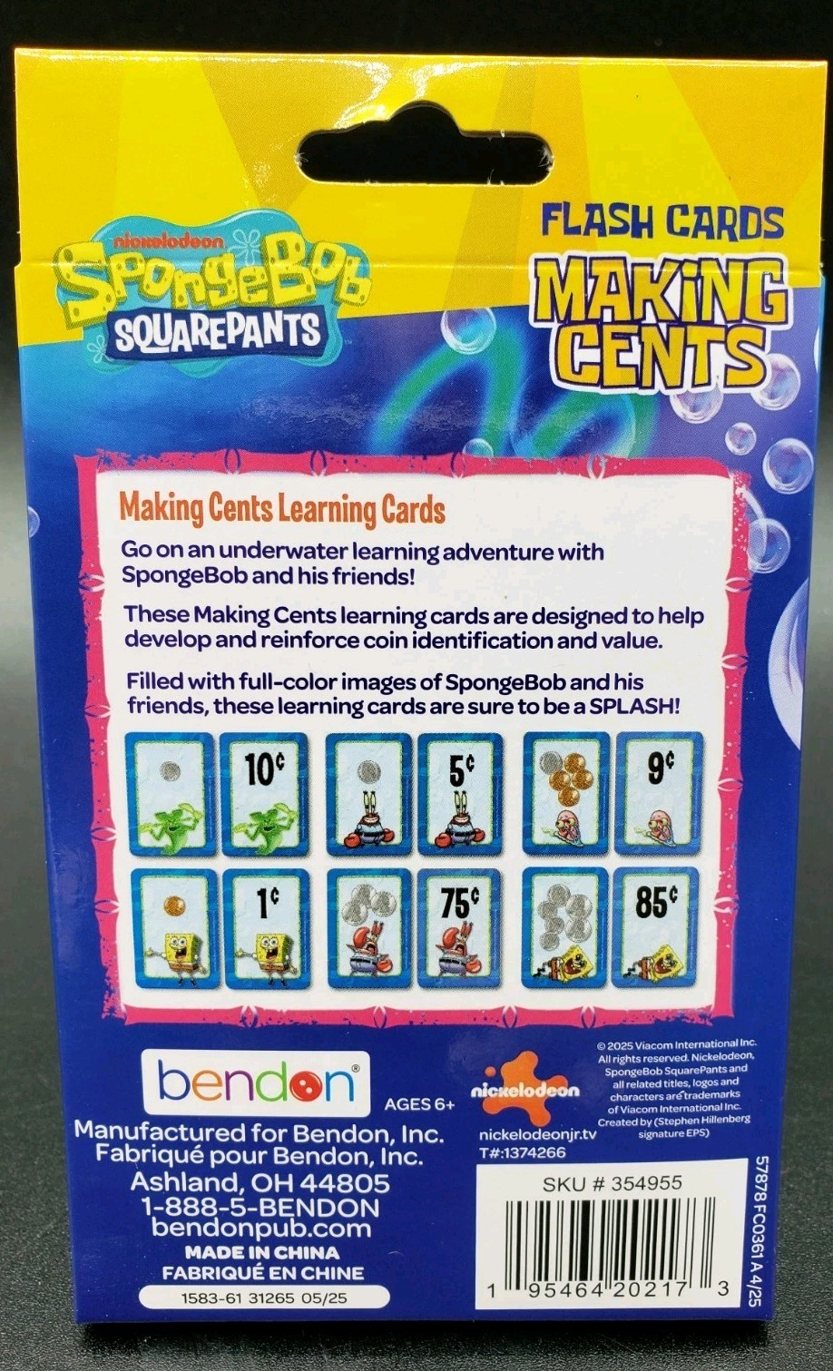 2025 Nickelodeon SpongeBob SquarePants “Making💰Cents🤑” 36 Learning Cards NIB