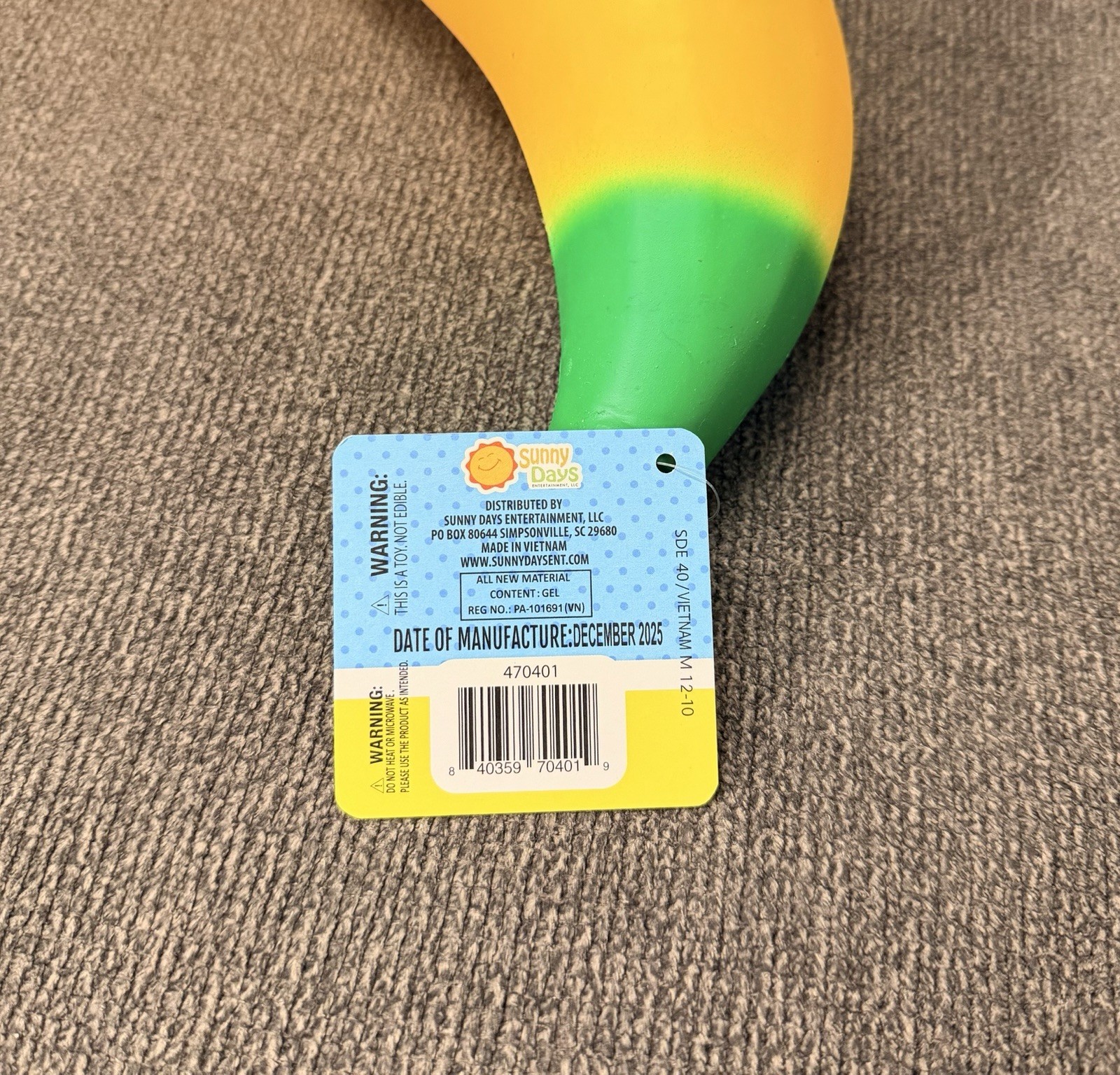 Sunny Days Squeezy Banana Yellow Squishy Toy TikTok Stress Relief Sensory Fun