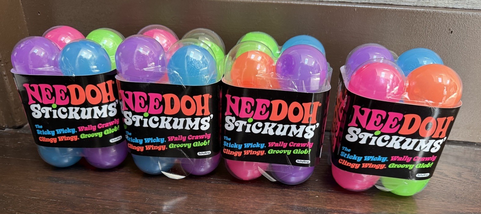 Four 12-Piece Sets of Schylling NeeDoh Stickums Tactile Squeeze Toy, Multicolor