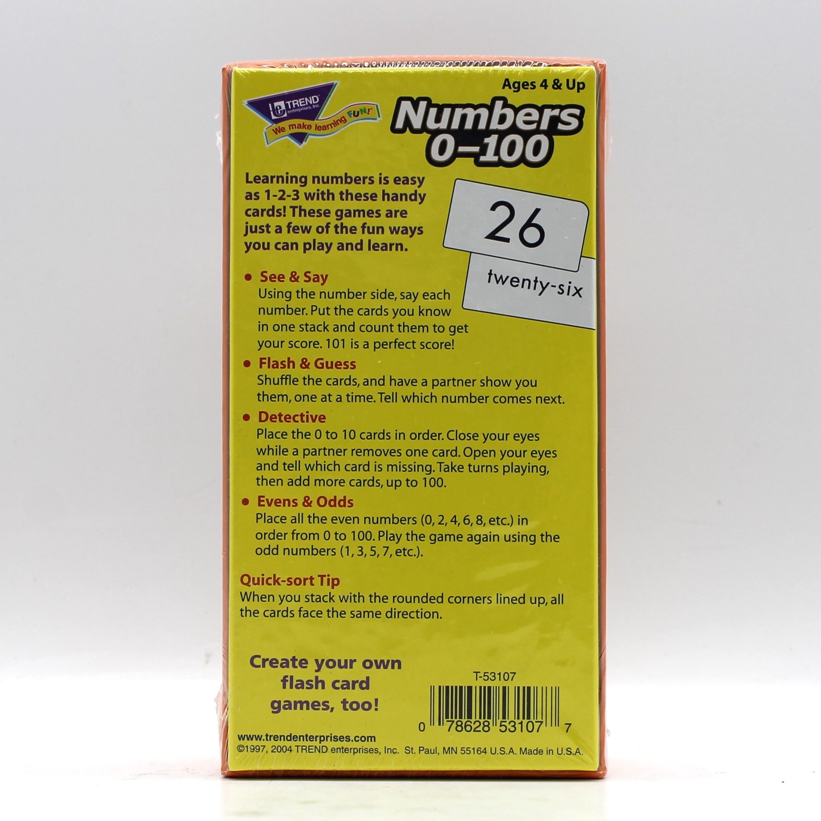 Trend T-53107 Skill Drill Flash Cards, 3 x 6, Numbers 0-100 Count Sort, SEALED