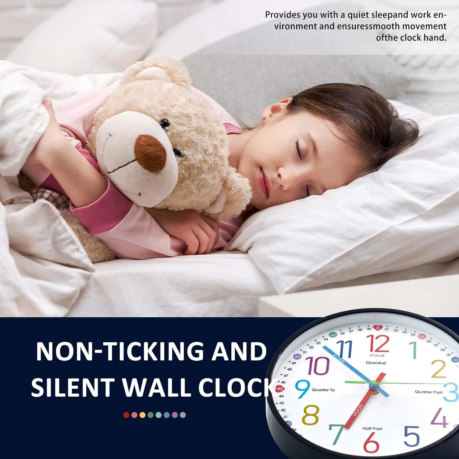 Learning Clock for Kids, 10” Silent Non-Ticking Teaching to Tell Time Colorful
