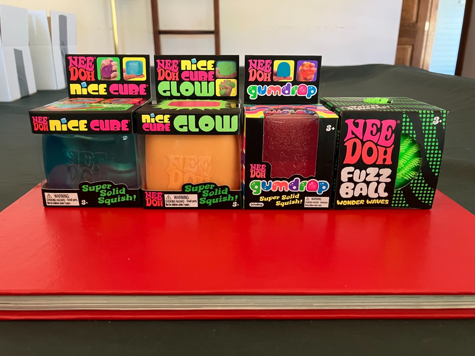 Authentic Needoh 4 Lot Nice Cube Blue Glow Orange Gumdrop Pink Fuzz Ball Green