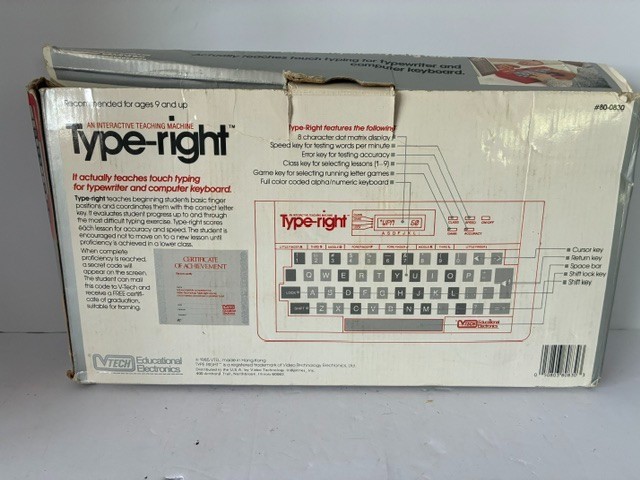 VTech Type-Right Pre-Computer Typing Tutor 1985 w/Box & Course Book – Parts Only