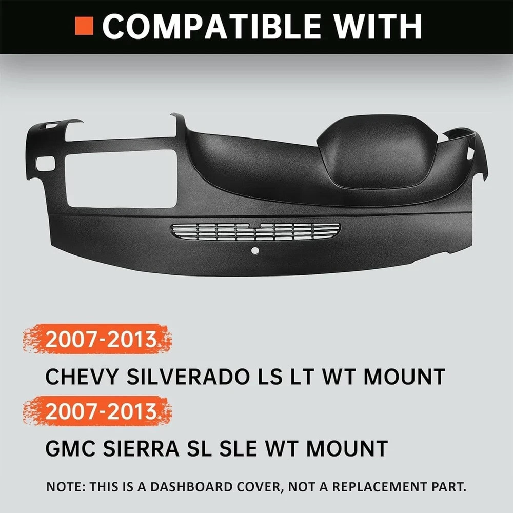 Kojem Black Dash Board Cover Compatible with 2007-2013 Chevy Chevrolet Silverado