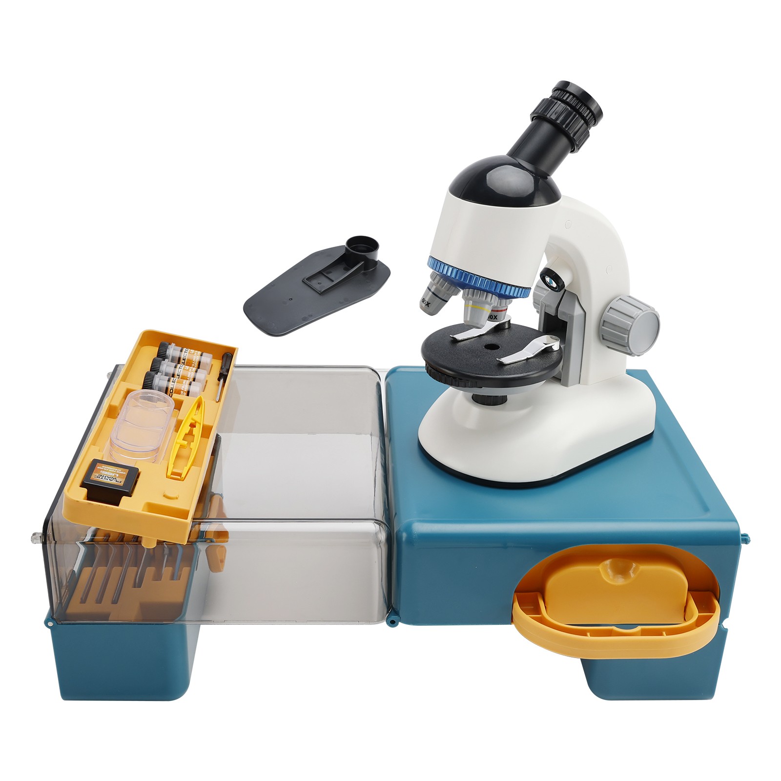 Rotating Microscope LED 100X-1200X Magnification Science Toys Kit For Kid White