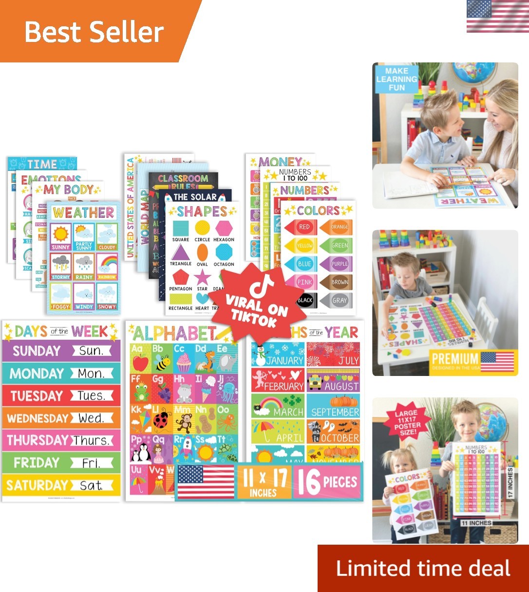 Essential Learning Posters Set for Kids 1-5 – Interactive Home & Classroom Decor