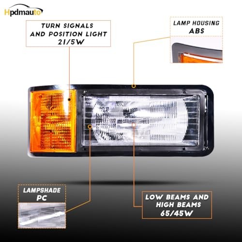 headlights for Mack,Replacement Headlamp with turn Signal Bulb Compatible Right